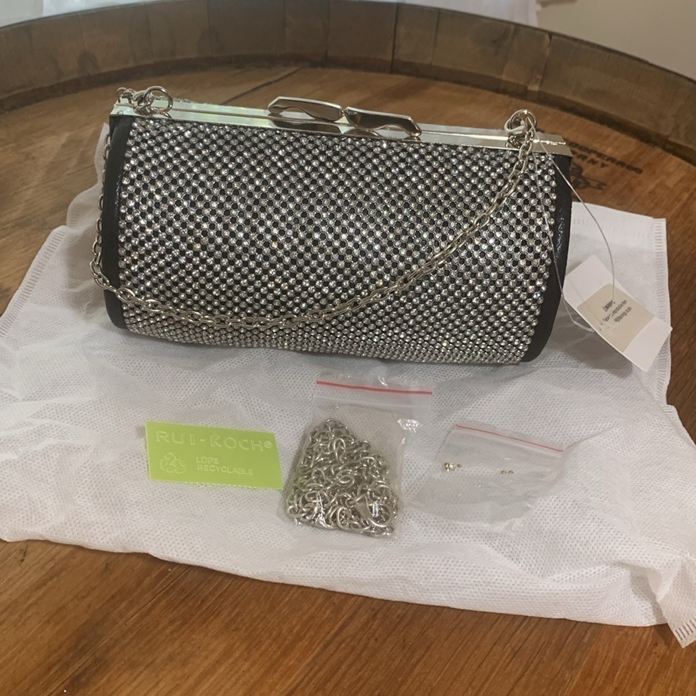 Olivia Miller | NWT Reagan Rhinestone Cylinder Bag Clutch + 2 Chain Straps